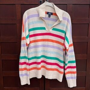 Lands' End 100% Cashmere Sweater with Stripes - L